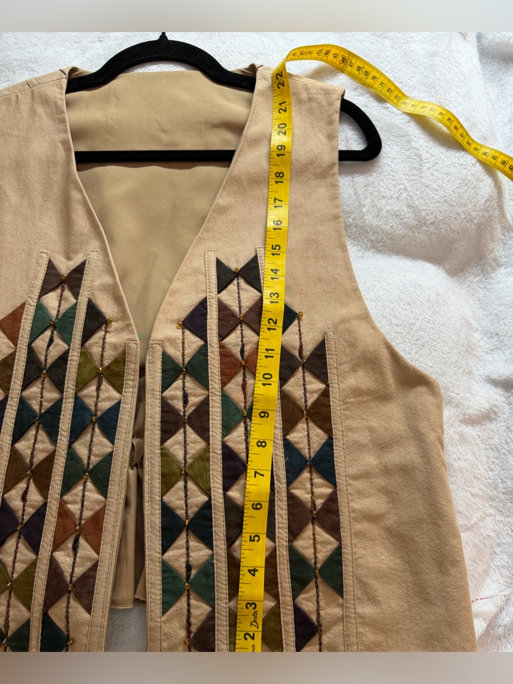Handcrafted Geometric Quilted vest in Teal, Brown, Navy, Olive and Cream 2575 - Picture 4 of 6